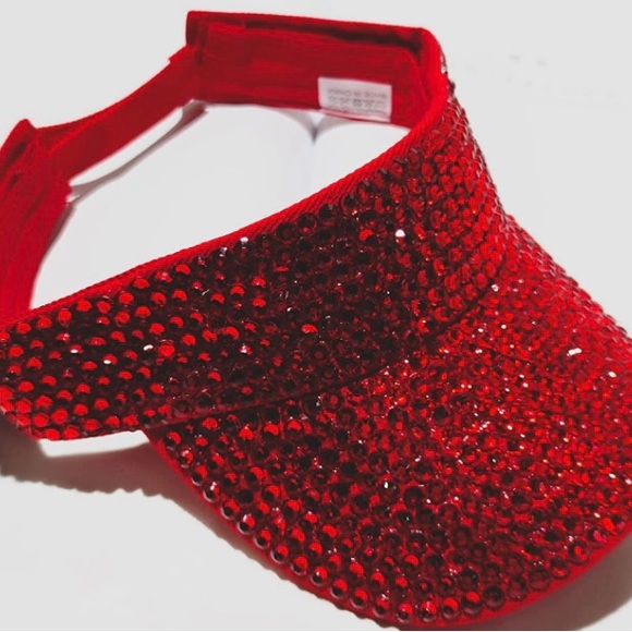 Stunning Red Bling Visors Rhinestones Sport Sun Visor Caps Adjustable - Picture 5 of 11